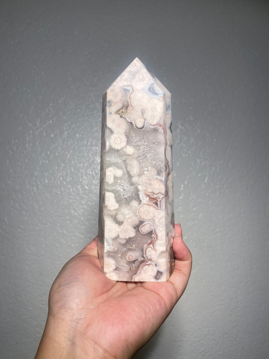 Flower Agate Tower with Blue Chalcedony (Twin B) (Destash)
