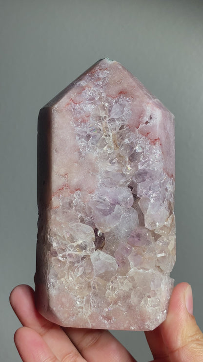 Pink Amethyst Point with Quartz and Amethyst