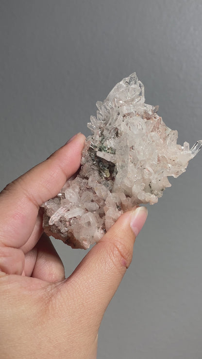 Pink Colombian Lemurian Cluster with Clinochlore