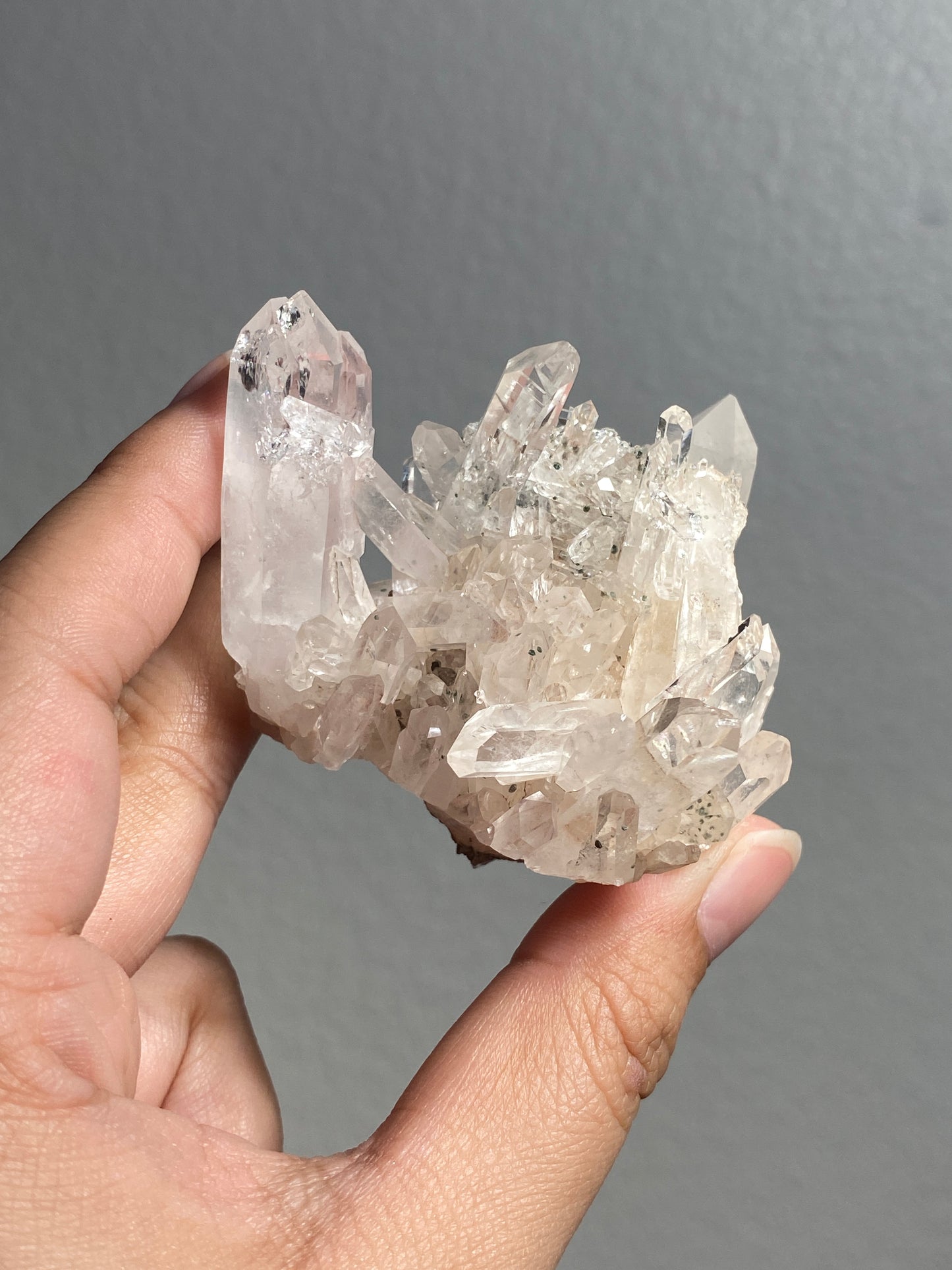 Pink Colombian Lemurian Cluster with Clinochlore