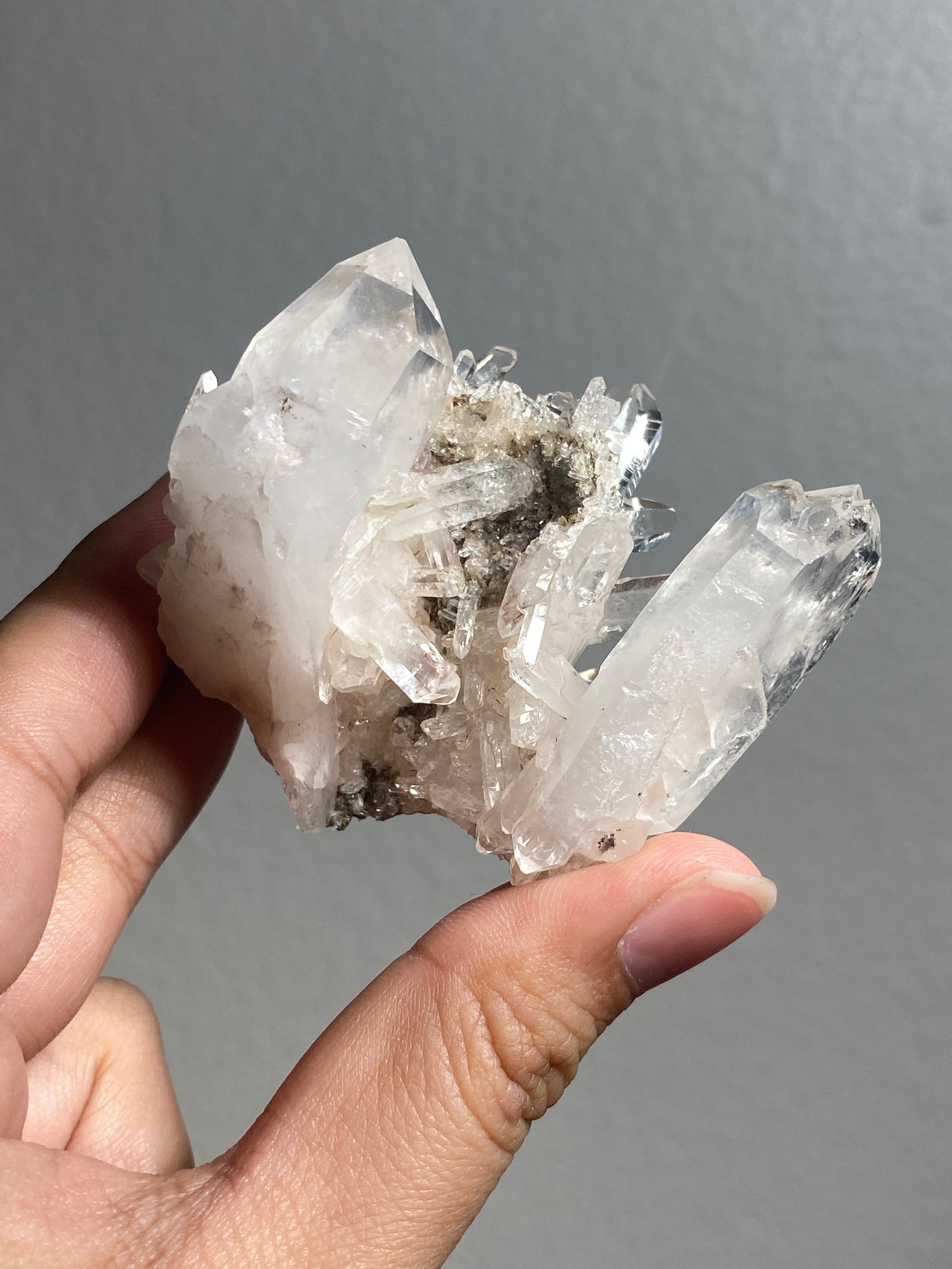 Pink Colombian Lemurian Cluster with Clinochlore