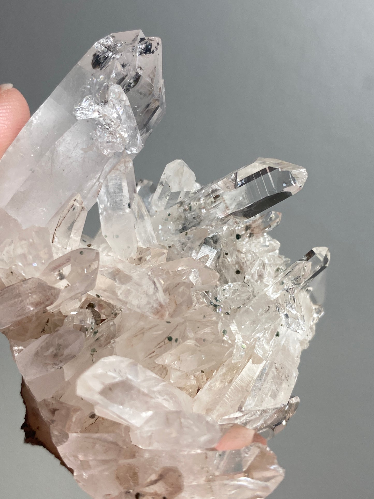 Pink Colombian Lemurian Cluster with Clinochlore