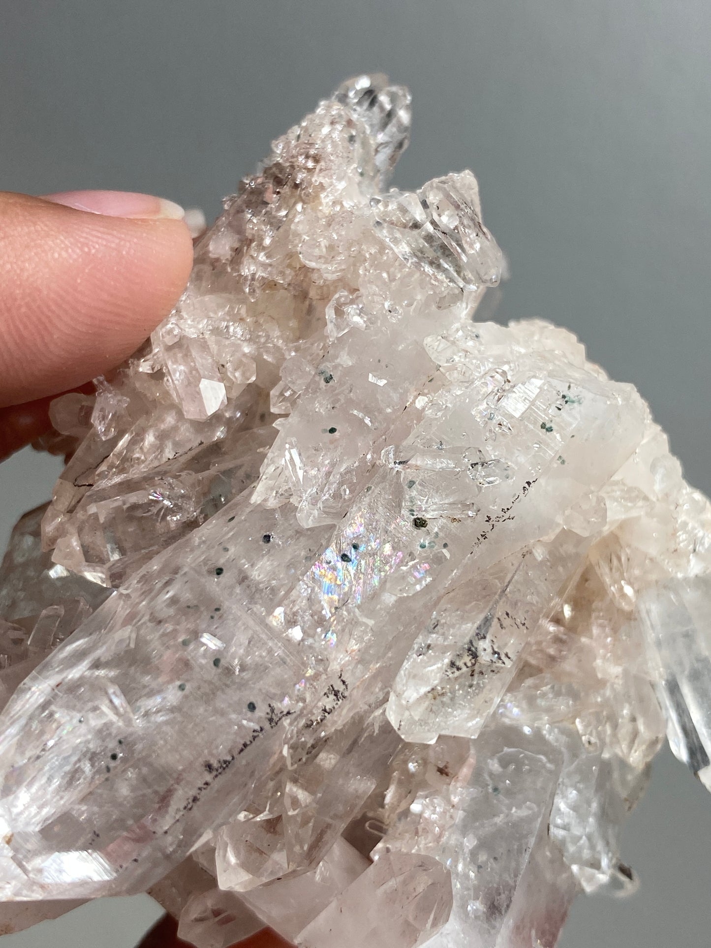 Pink Colombian Lemurian Cluster with Clinochlore