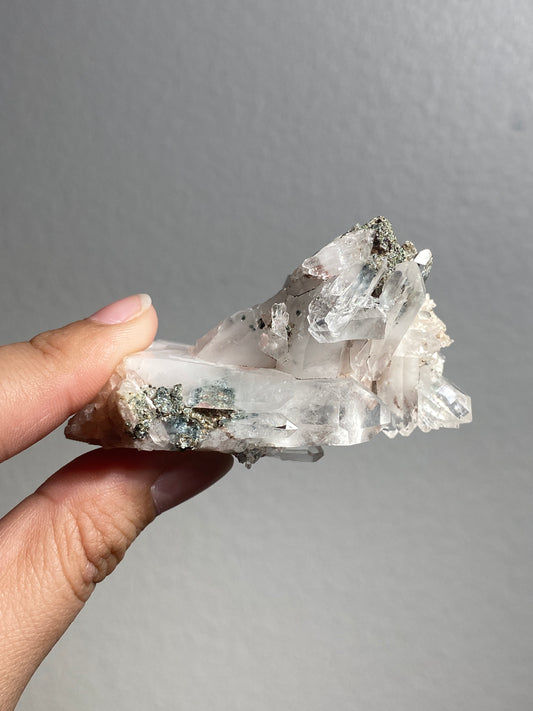 Pink Colombian Lemurian Cluster with Clinochlore