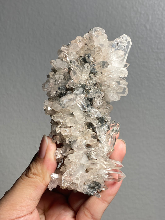 Pink Colombian Lemurian Cluster with Clinochlore