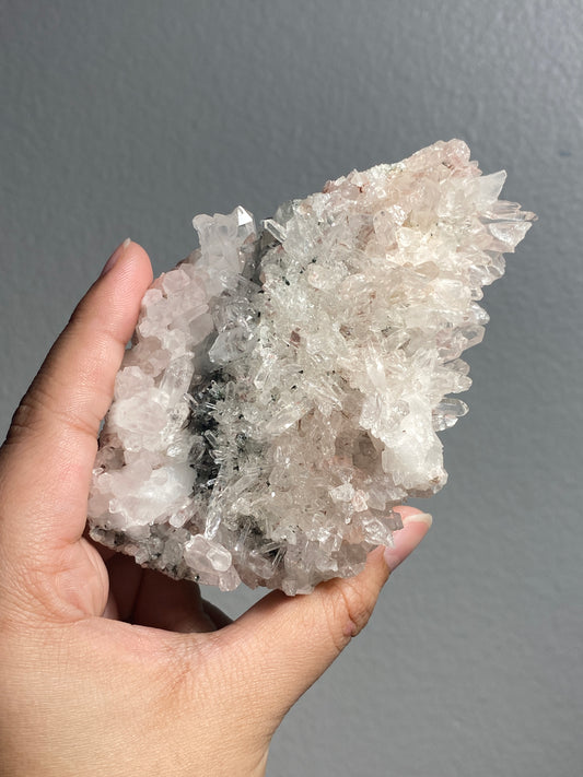 Pink Colombian Lemurian Cluster with Clinochlore